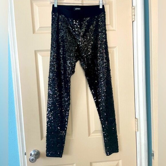 Express Sparkling Black Sequin Pants - Picture 1 of 4